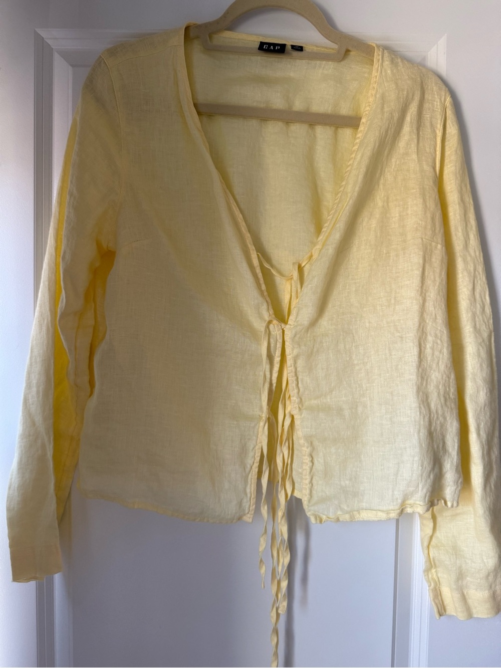 GAP Women's Pale Yellow Tie-Front Linen Blouse